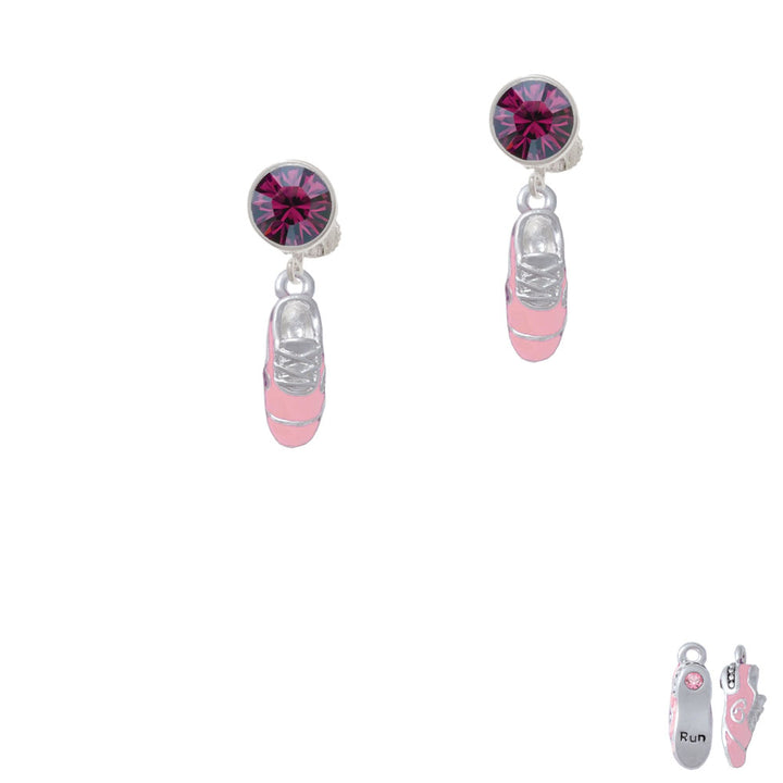 3-D Pink Running Shoe Crystal Clip On Earrings Image 8