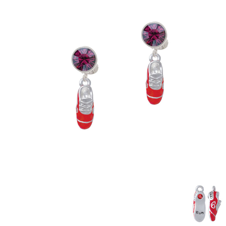 3-D Red Running Shoe Crystal Clip On Earrings Image 8