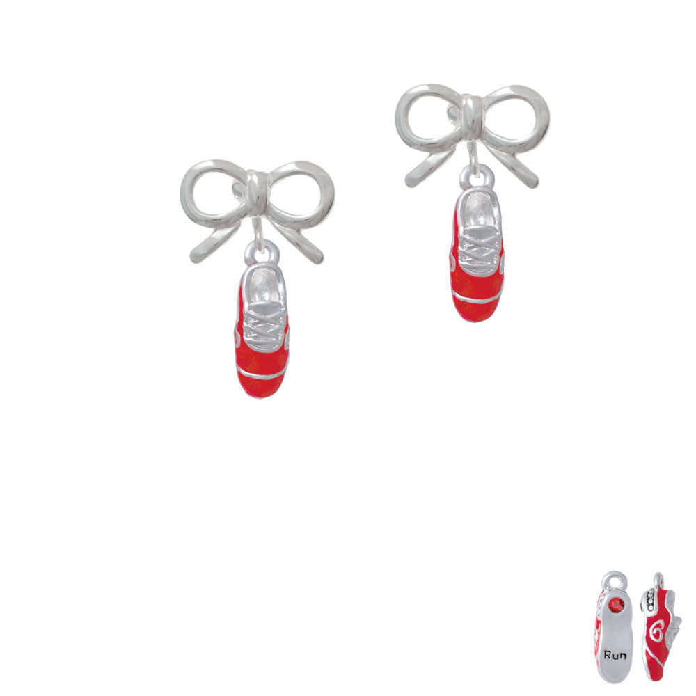 3-D Red Running Shoe Crystal Clip On Earrings Image 9