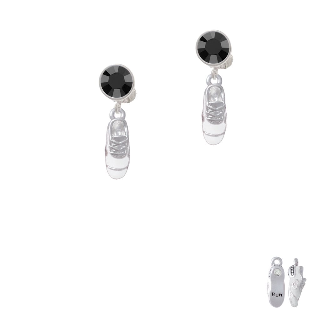 3-D White Running Shoe Crystal Clip On Earrings Image 3