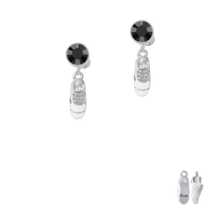 3-D White Running Shoe Crystal Clip On Earrings Image 1