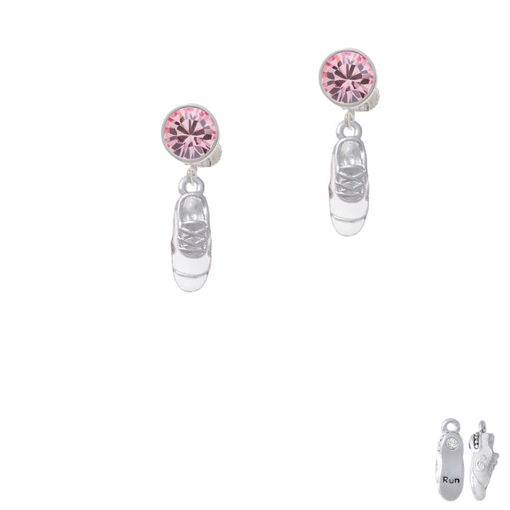 3-D White Running Shoe Crystal Clip On Earrings Image 4