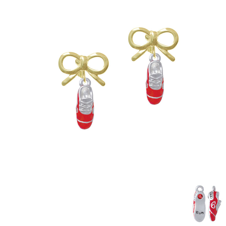 3-D Red Running Shoe Crystal Clip On Earrings Image 10