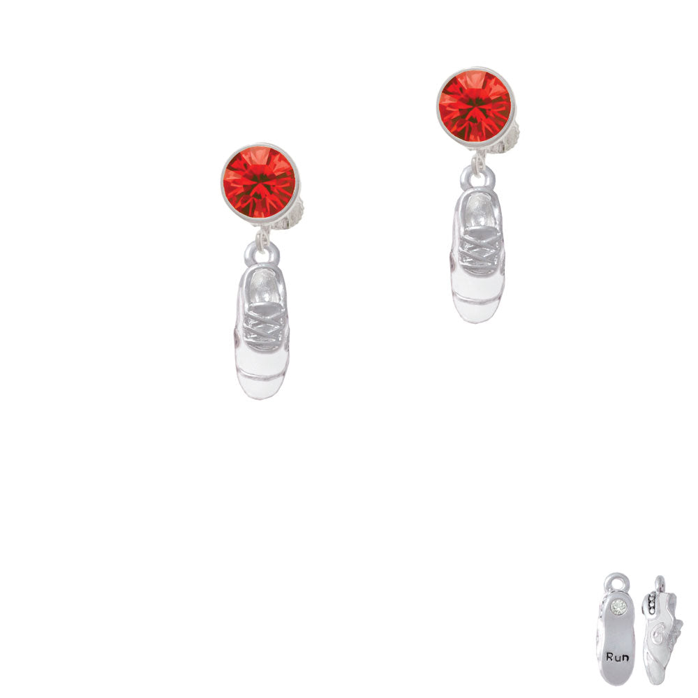 3-D White Running Shoe Crystal Clip On Earrings Image 4