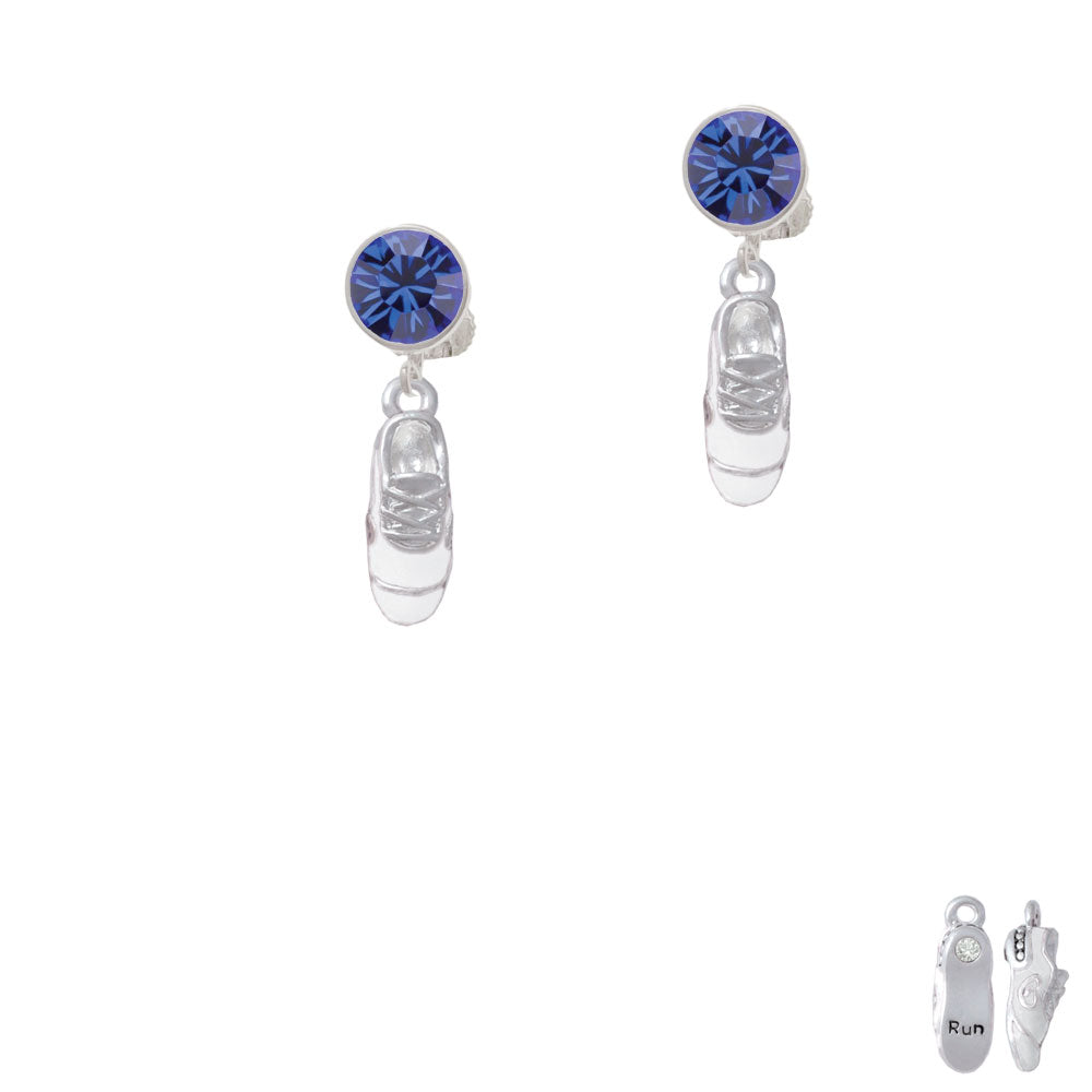 3-D White Running Shoe Crystal Clip On Earrings Image 7