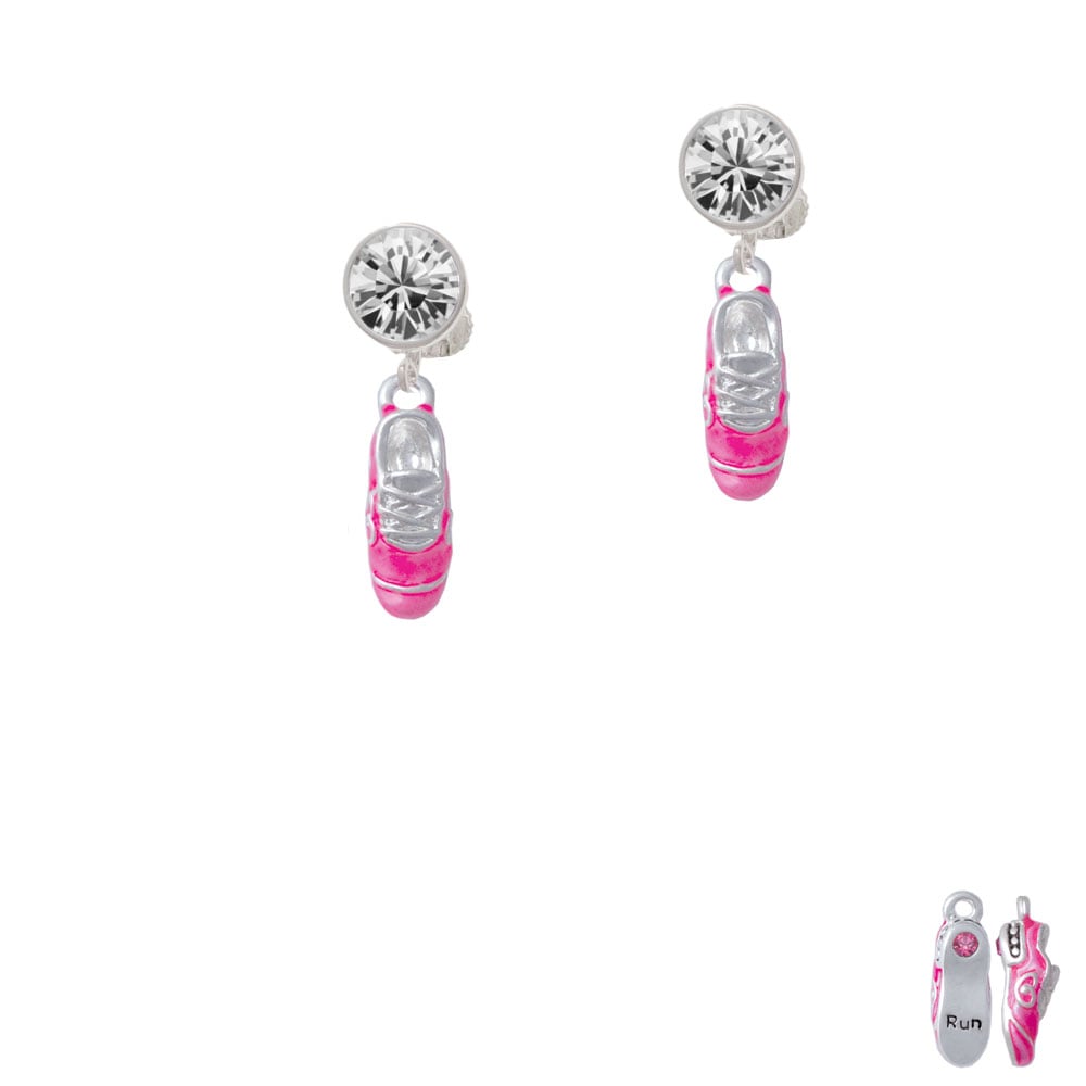 3-D Hot Pink Running Shoe Crystal Clip On Earrings Image 2