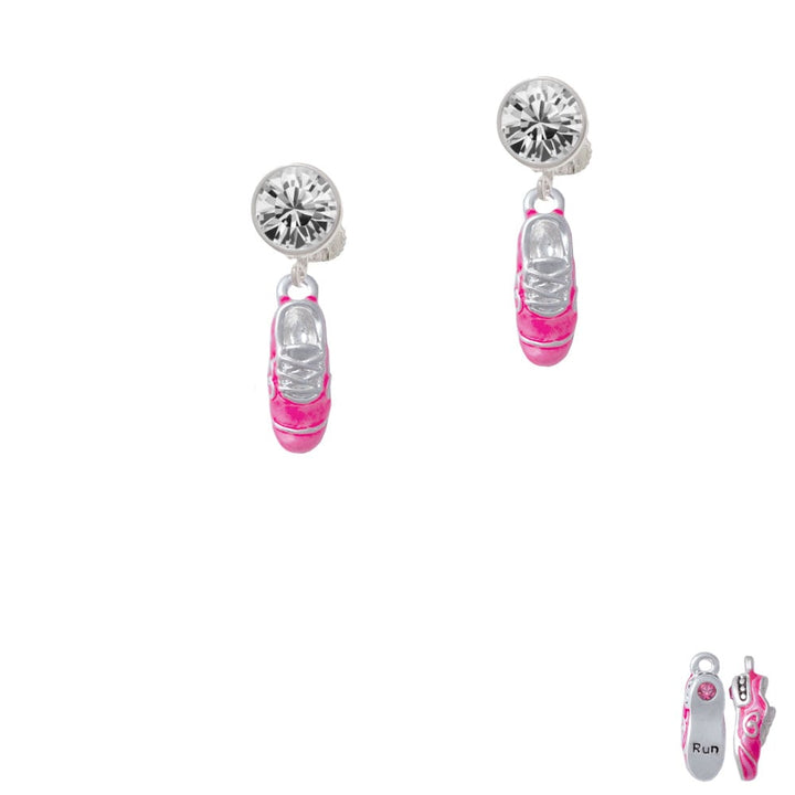 3-D Hot Pink Running Shoe Crystal Clip On Earrings Image 2