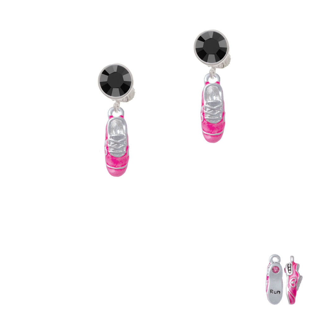 3-D Hot Pink Running Shoe Crystal Clip On Earrings Image 3