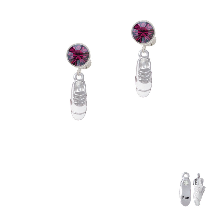 3-D White Running Shoe Crystal Clip On Earrings Image 8