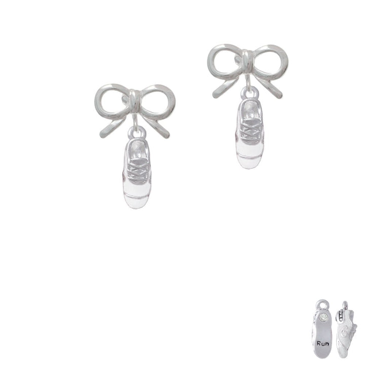 3-D White Running Shoe Crystal Clip On Earrings Image 9