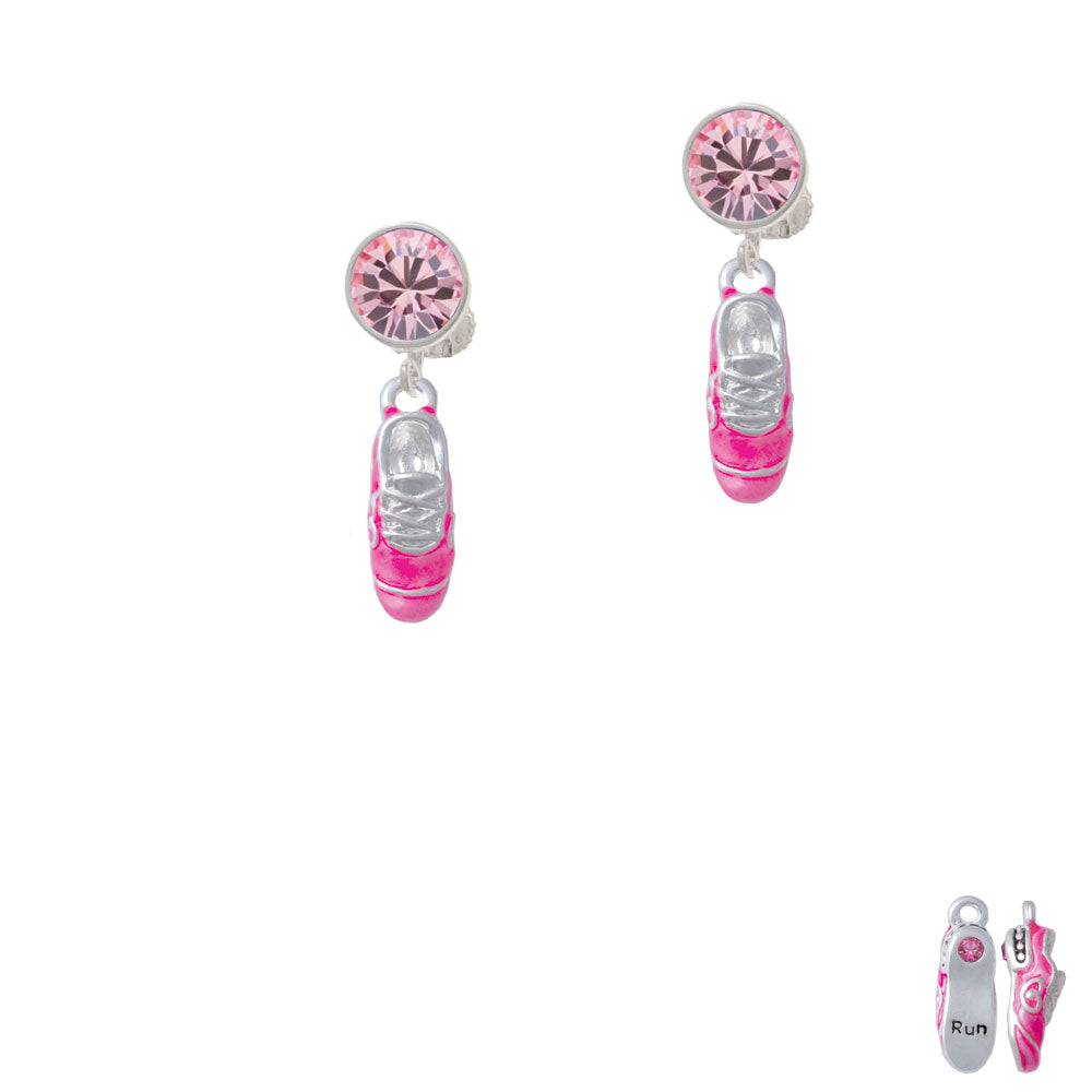 3-D Hot Pink Running Shoe Crystal Clip On Earrings Image 4