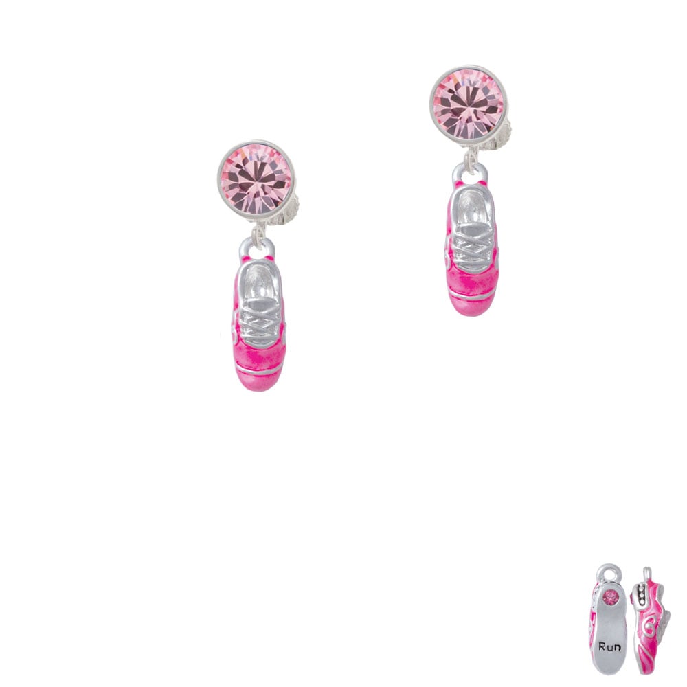 3-D Hot Pink Running Shoe Crystal Clip On Earrings Image 1