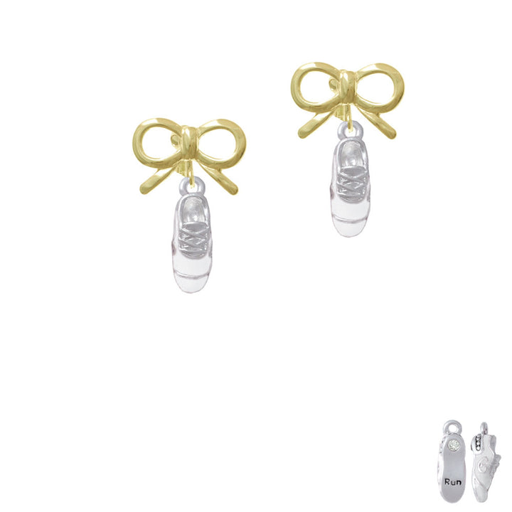 3-D White Running Shoe Crystal Clip On Earrings Image 10