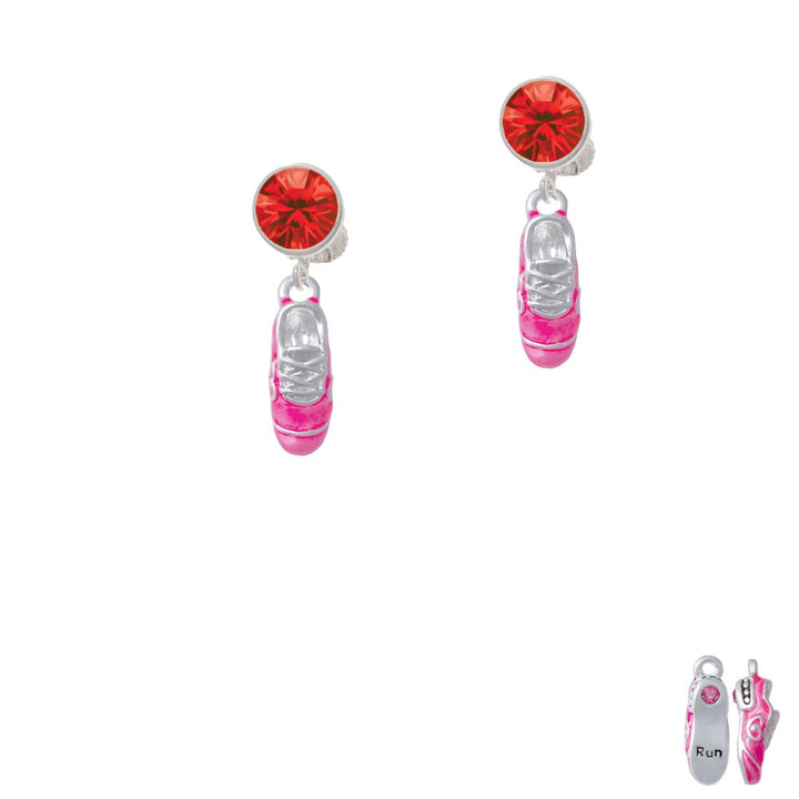 3-D Hot Pink Running Shoe Crystal Clip On Earrings Image 4