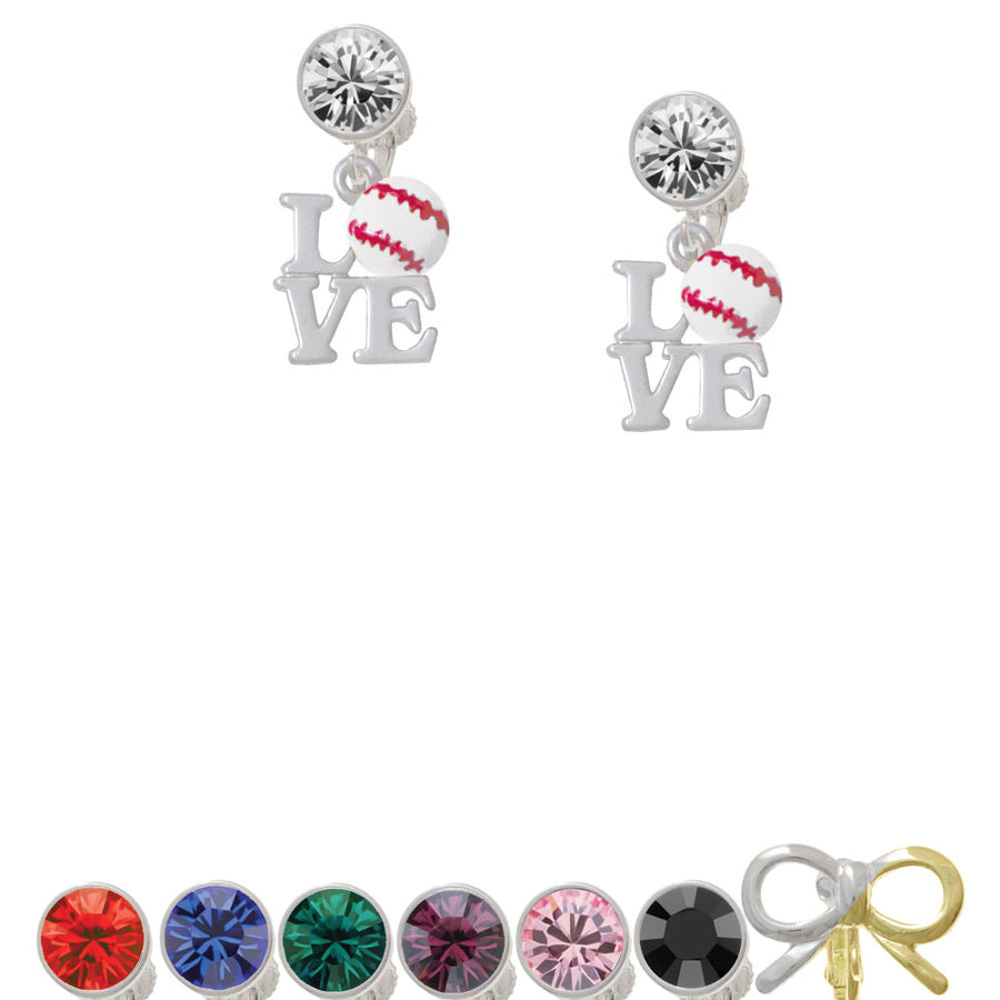 Love with Baseball Crystal Clip On Earrings Image 1