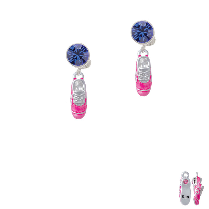 3-D Hot Pink Running Shoe Crystal Clip On Earrings Image 7