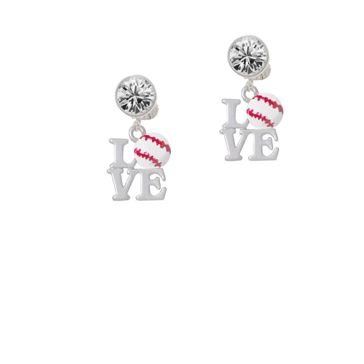 Love with Baseball Crystal Clip On Earrings Image 2