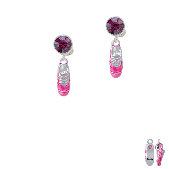 3-D Hot Pink Running Shoe Crystal Clip On Earrings Image 8