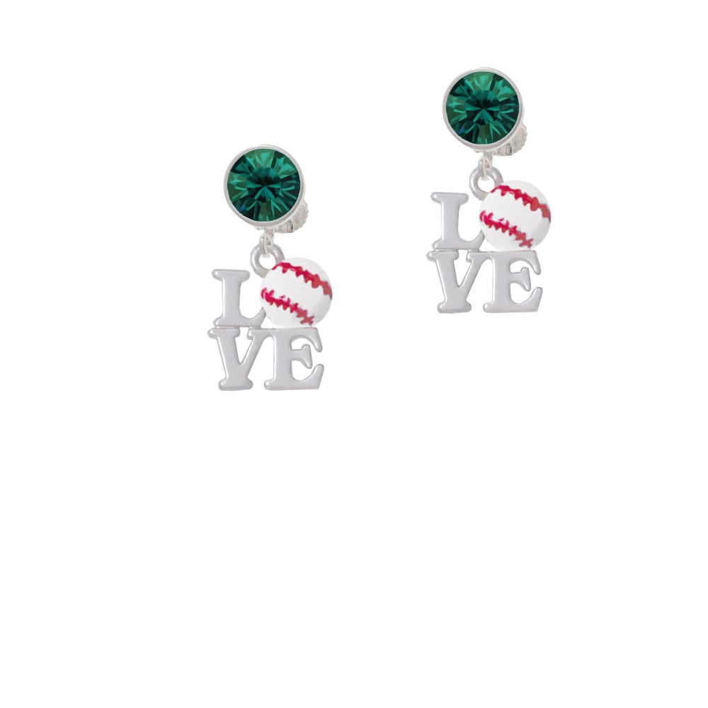 Love with Baseball Crystal Clip On Earrings Image 1