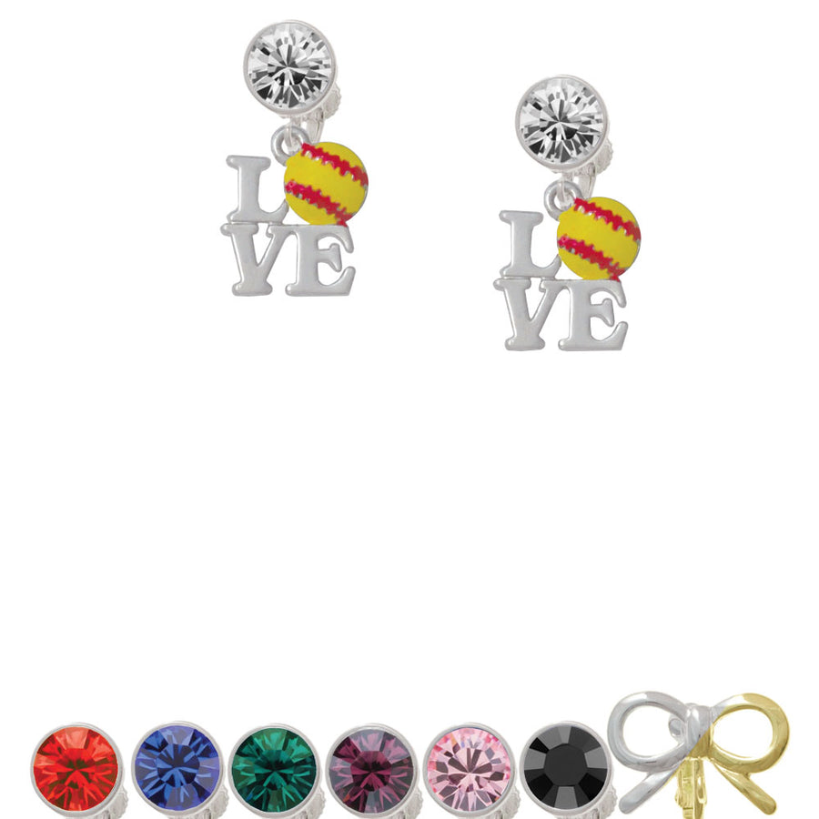 Love with Softball Crystal Clip On Earrings Image 1