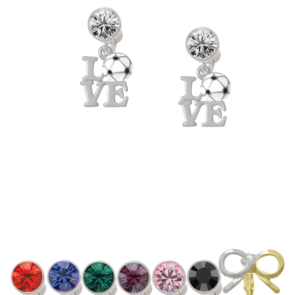 Love with Soccer Ball Crystal Clip On Earrings Image 1