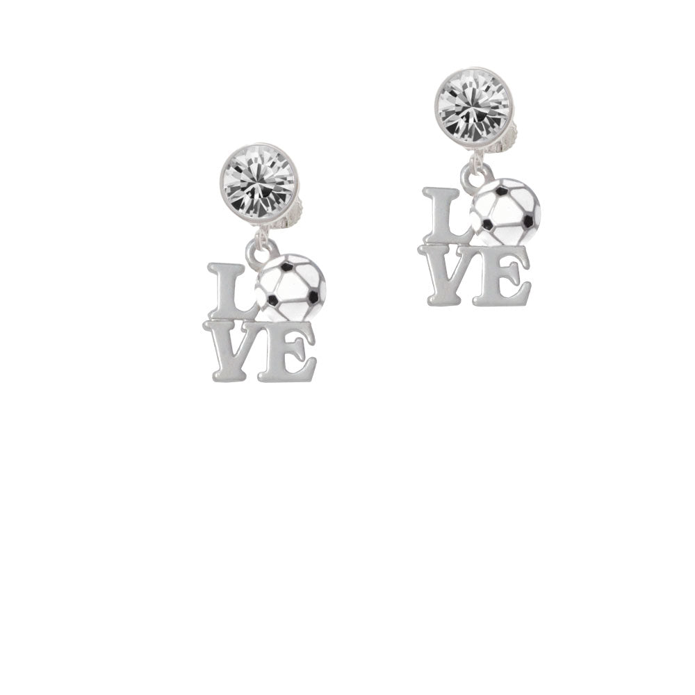 Love with Soccer Ball Crystal Clip On Earrings Image 2