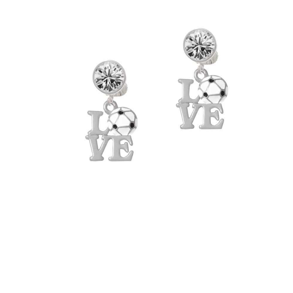 Love with Soccer Ball Crystal Clip On Earrings Image 1