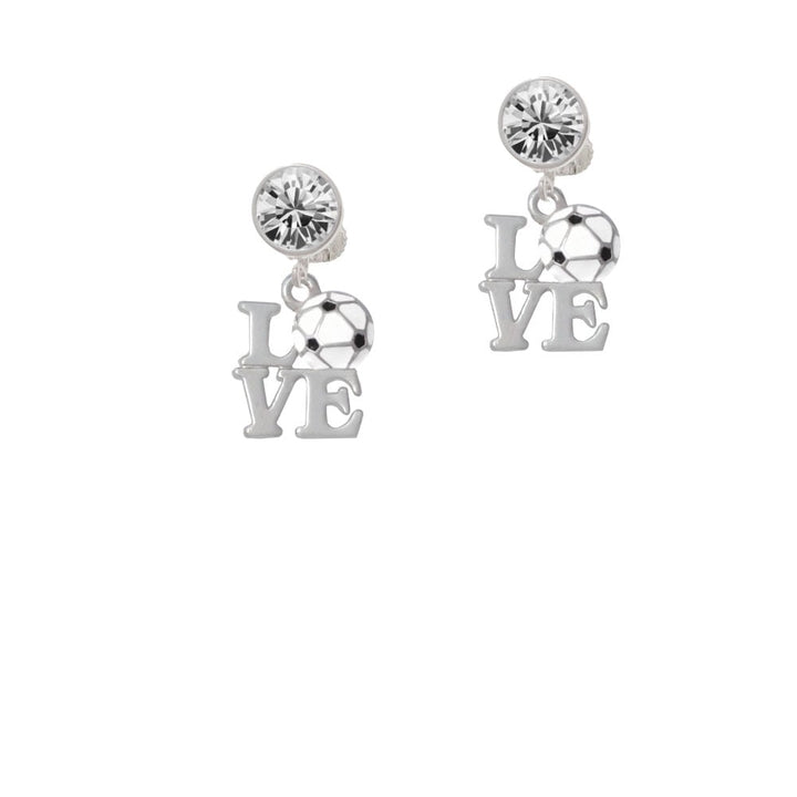 Love with Soccer Ball Crystal Clip On Earrings Image 1