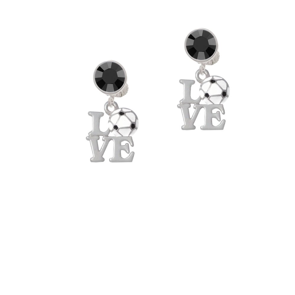 Love with Soccer Ball Crystal Clip On Earrings Image 1