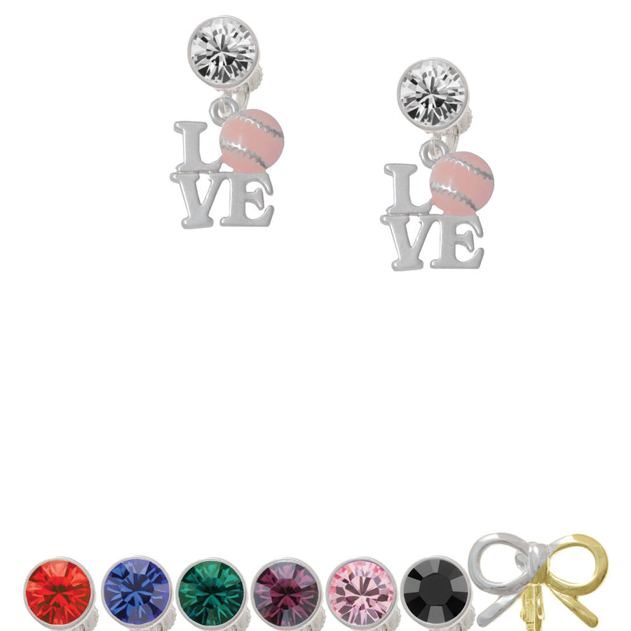 Love with Pink Softball Crystal Clip On Earrings Image 1