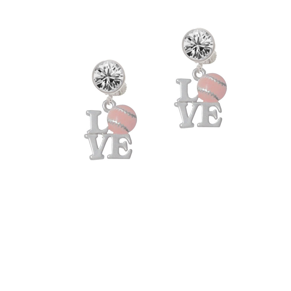 Love with Pink Softball Crystal Clip On Earrings Image 2