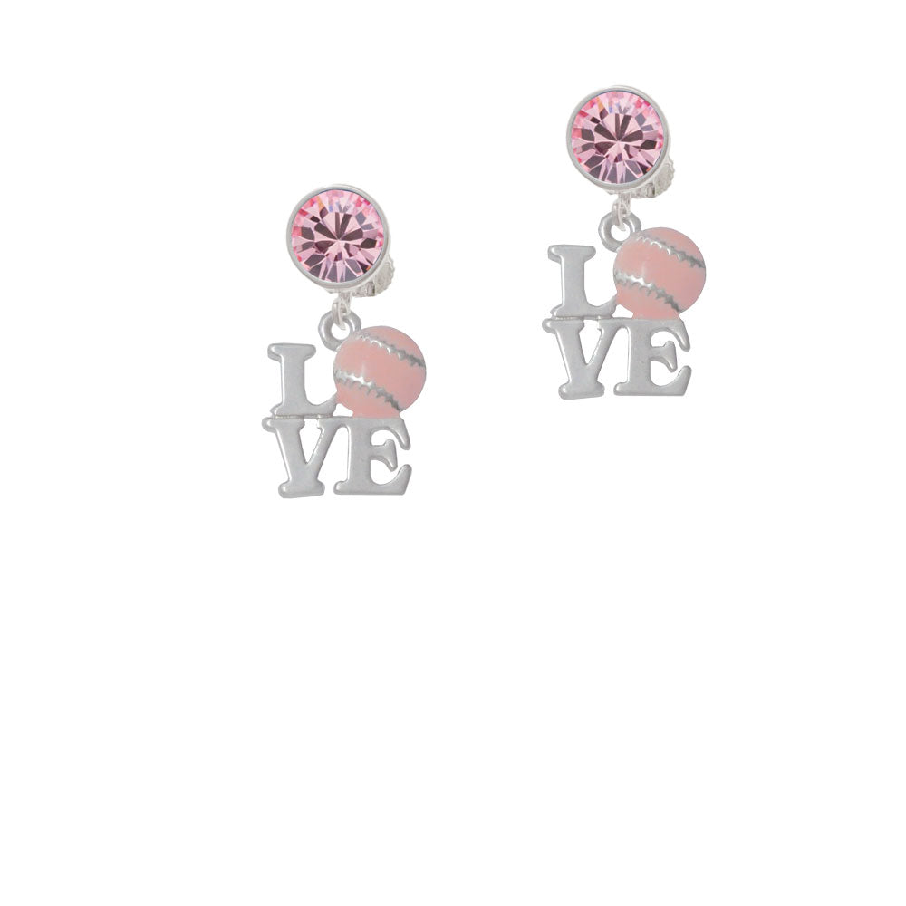 Love with Pink Softball Crystal Clip On Earrings Image 4