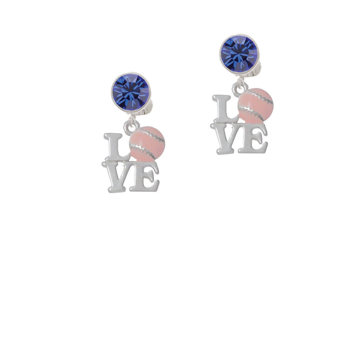 Love with Pink Softball Crystal Clip On Earrings Image 7