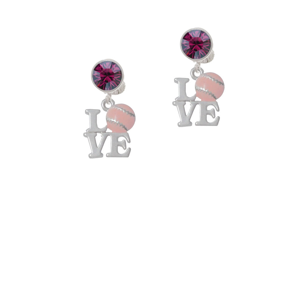 Love with Pink Softball Crystal Clip On Earrings Image 8