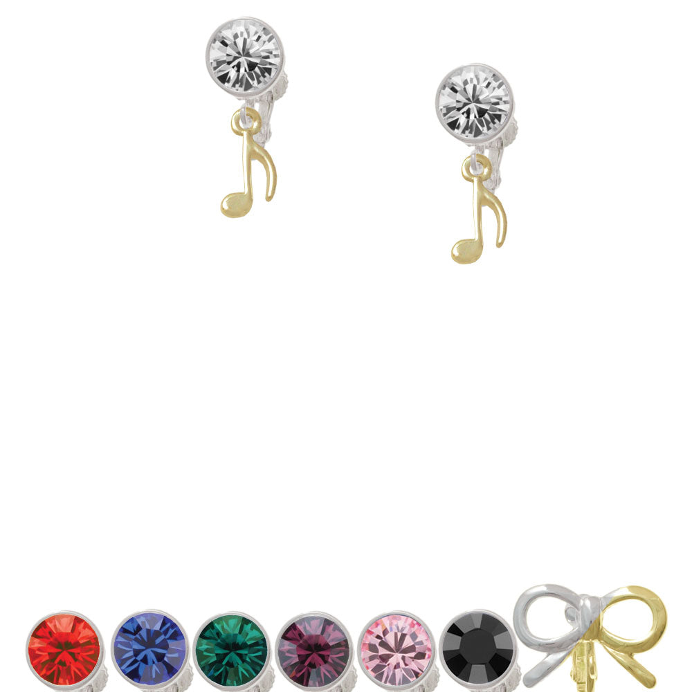 Mini Gold Tone Eighth Note Crystal Clip On Earrings Image 1