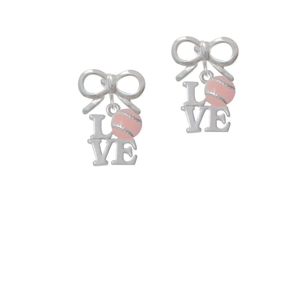 Love with Pink Softball Crystal Clip On Earrings Image 9