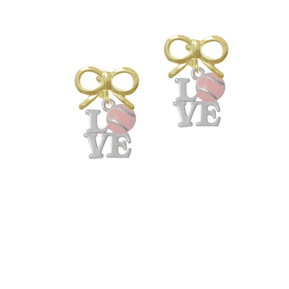 Love with Pink Softball Crystal Clip On Earrings Image 10