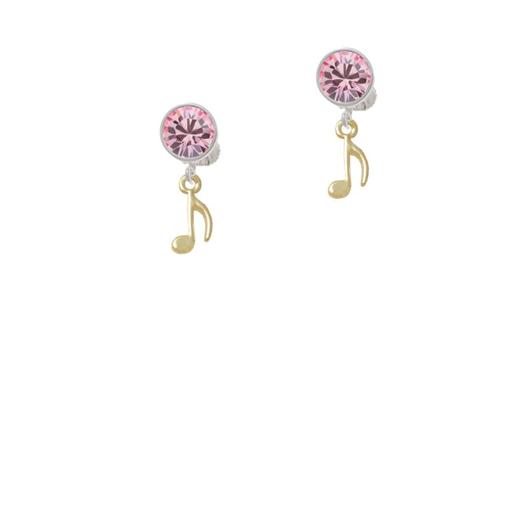 Mini Gold Tone Eighth Note Crystal Clip On Earrings Image 4