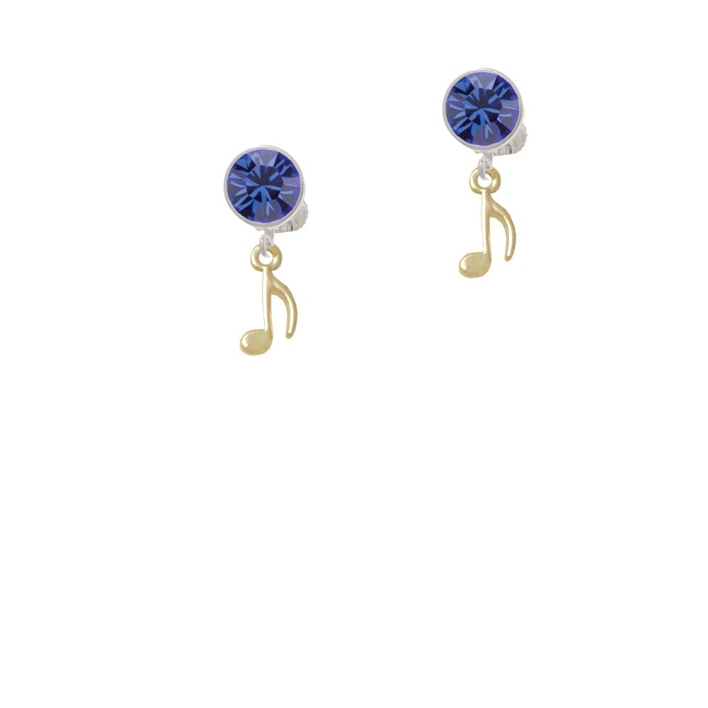 Mini Gold Tone Eighth Note Crystal Clip On Earrings Image 1