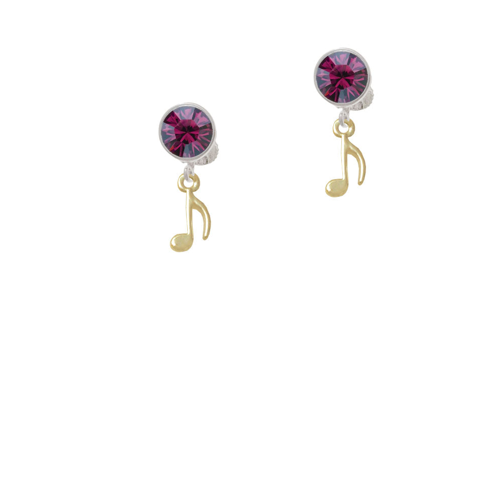 Mini Gold Tone Eighth Note Crystal Clip On Earrings Image 8