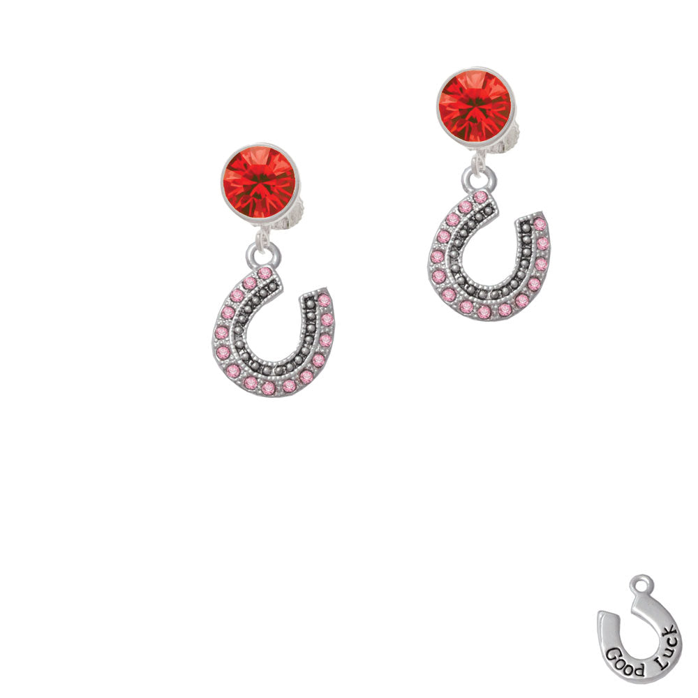 Beaded Pink Crystal Horseshoe with Good Luck Crystal Clip On Earrings Image 4