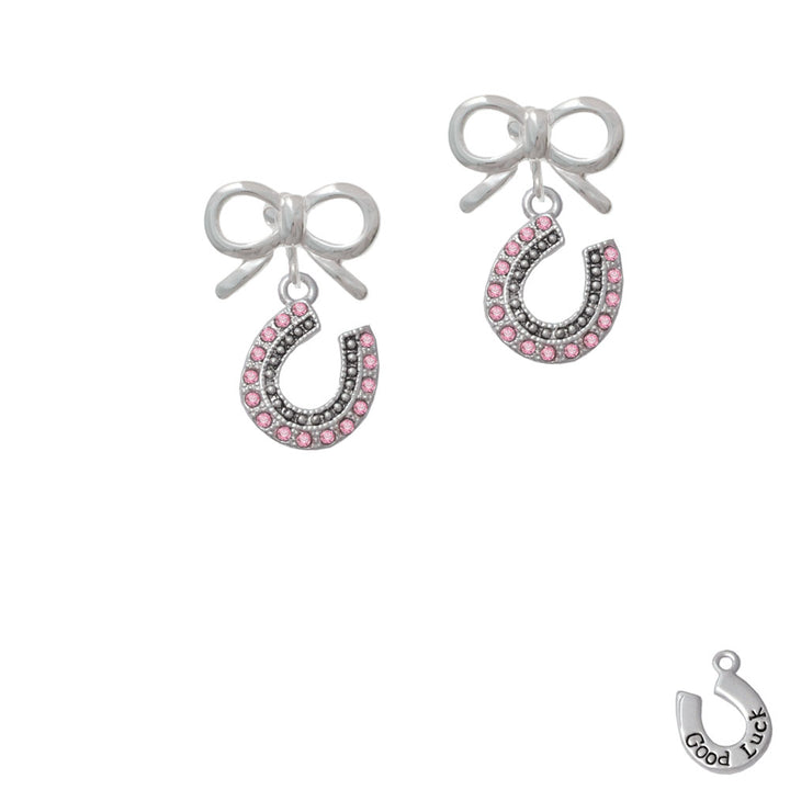 Beaded Pink Crystal Horseshoe with Good Luck Crystal Clip On Earrings Image 9