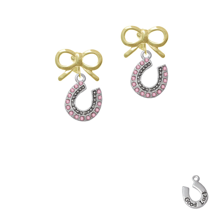 Beaded Pink Crystal Horseshoe with Good Luck Crystal Clip On Earrings Image 10