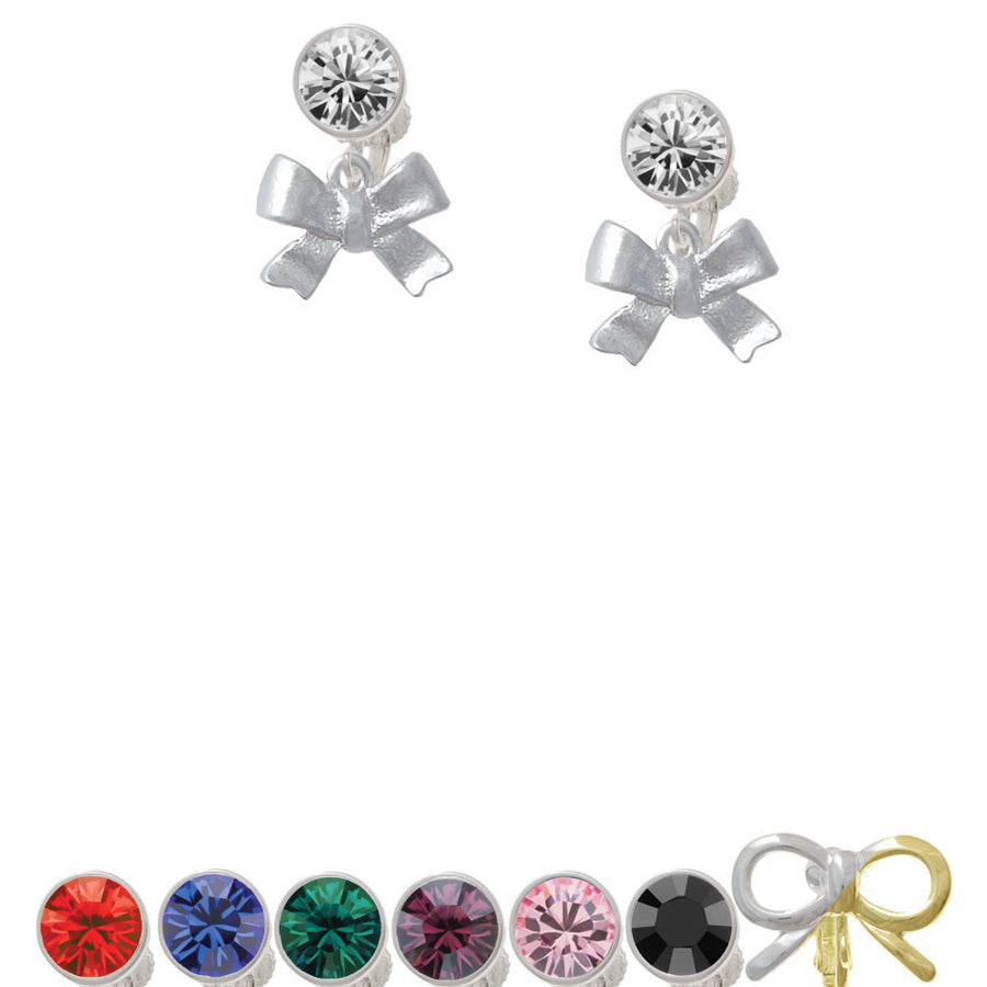 3-D Textured Bow Crystal Clip On Earrings Image 1