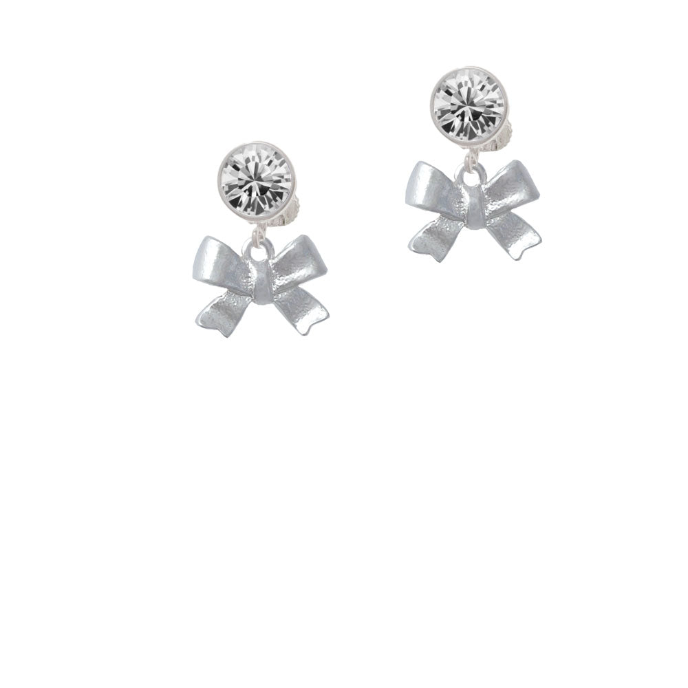 3-D Textured Bow Crystal Clip On Earrings Image 2