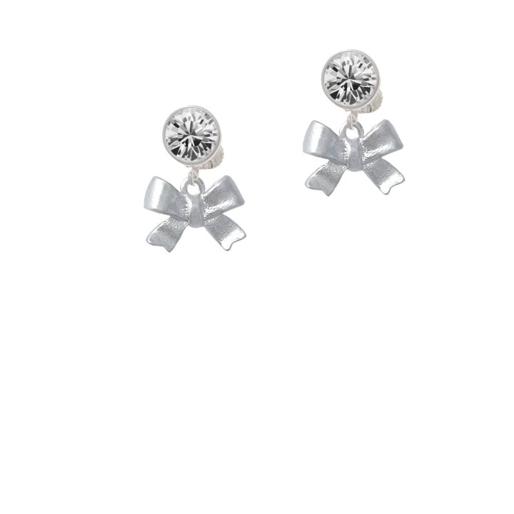 3-D Textured Bow Crystal Clip On Earrings Image 1