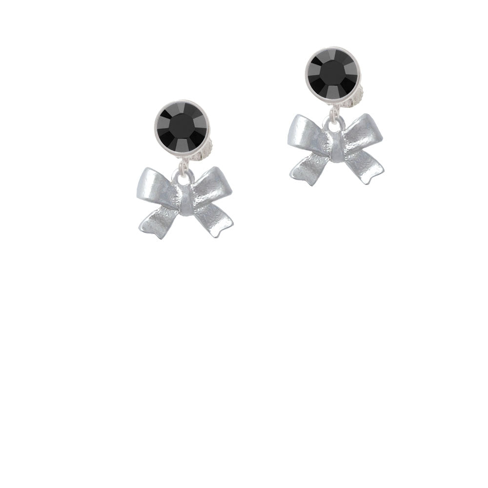 3-D Textured Bow Crystal Clip On Earrings Image 3