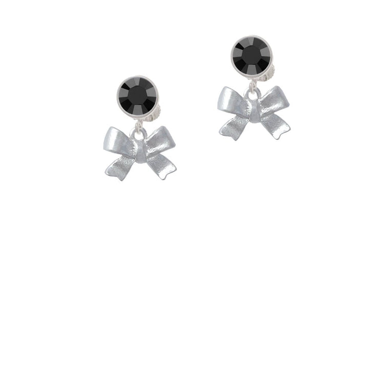 3-D Textured Bow Crystal Clip On Earrings Image 1