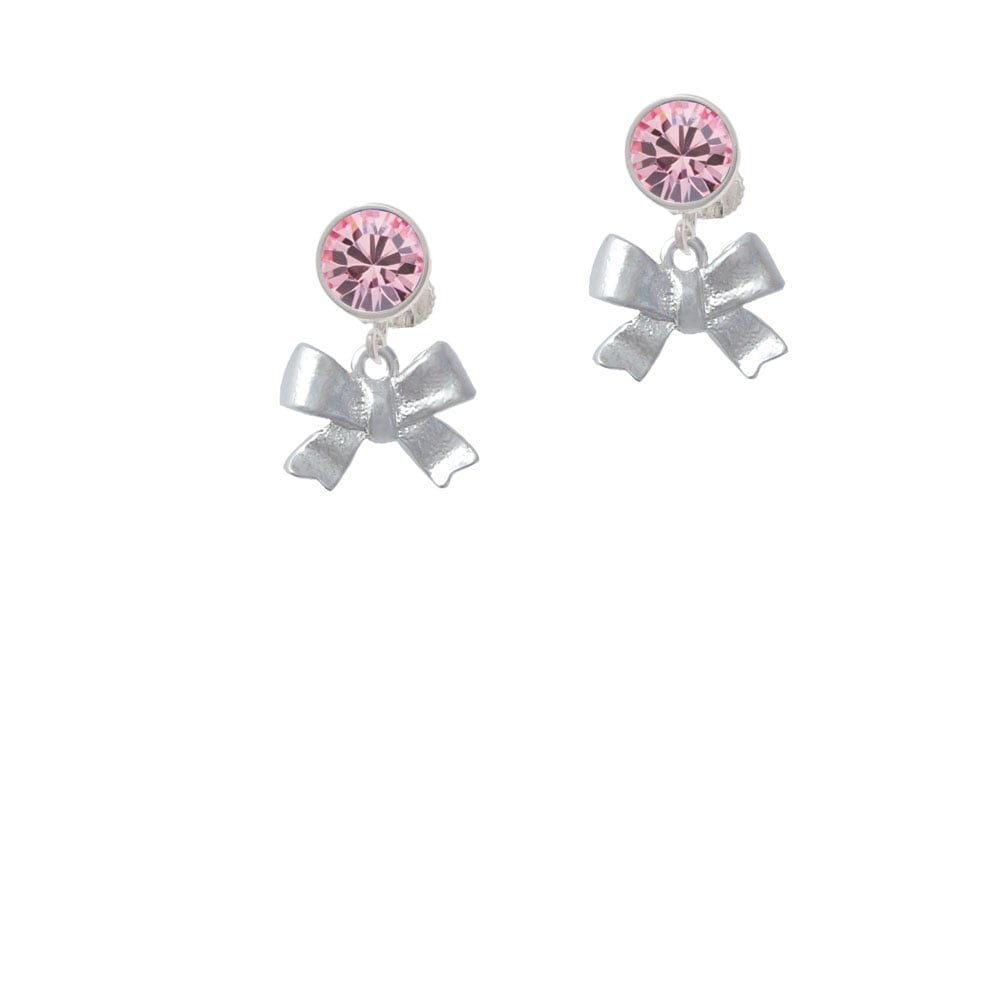 3-D Textured Bow Crystal Clip On Earrings Image 1