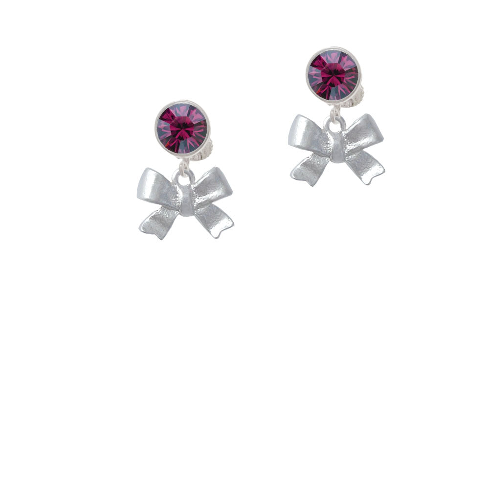 3-D Textured Bow Crystal Clip On Earrings Image 8